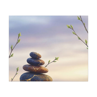 Spring River Stones Gold Vein Canvas Art | Philosophical Decor