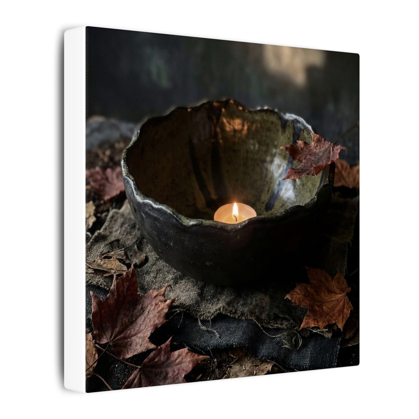 Candlelight Ceramic Bowl Canvas Art - Dark Japandi Kanso