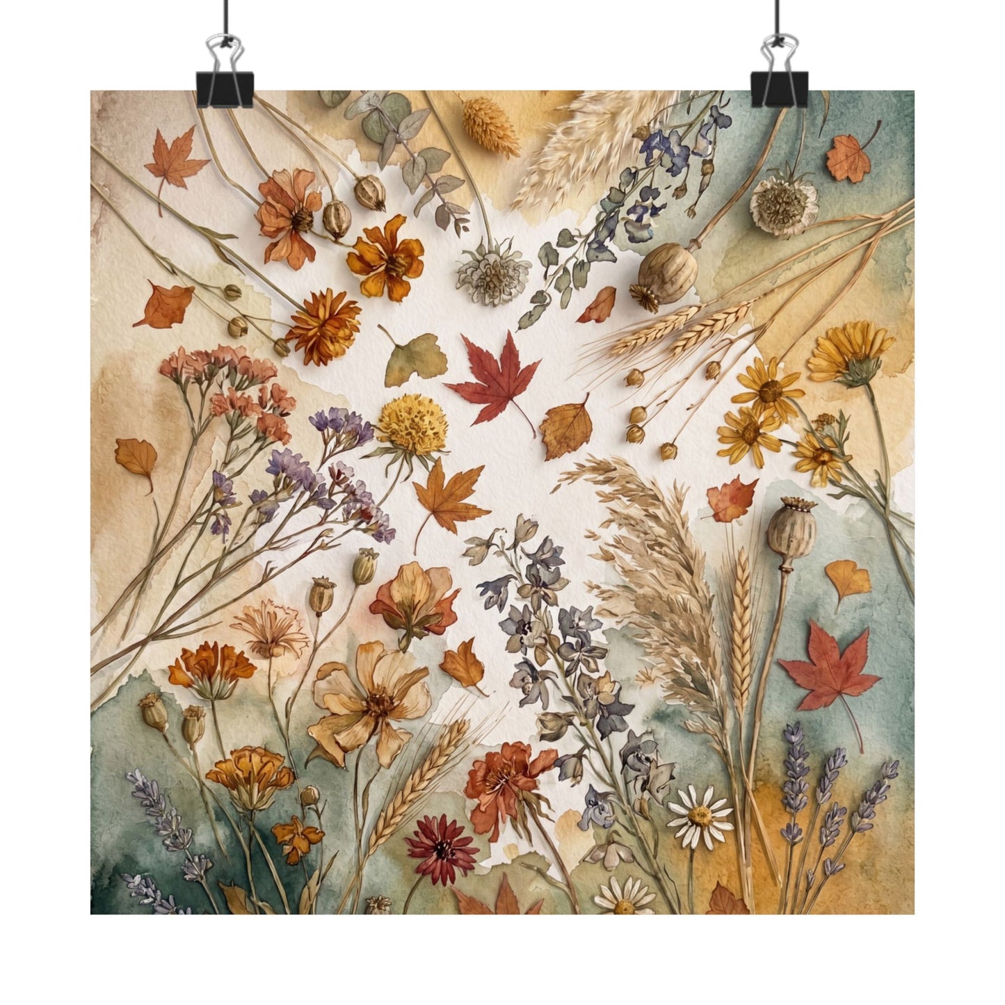 Dried Flowers Wall Art Print | Autumn Japandi Watercolor Art