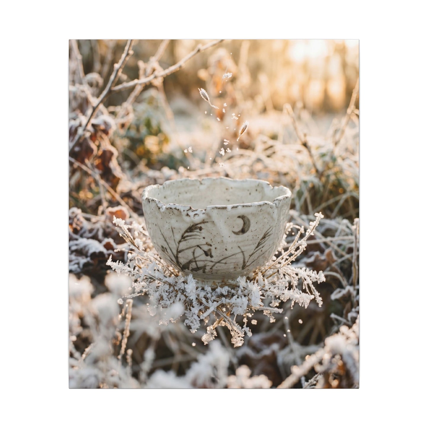 Japandi Ceramic Bowl in Golden Hour | Japanese Pattern Canvas Art