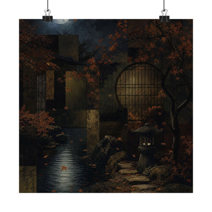Moonlit Garden Shadow Zen Wall Art Print | Moody Dark Japandi Art