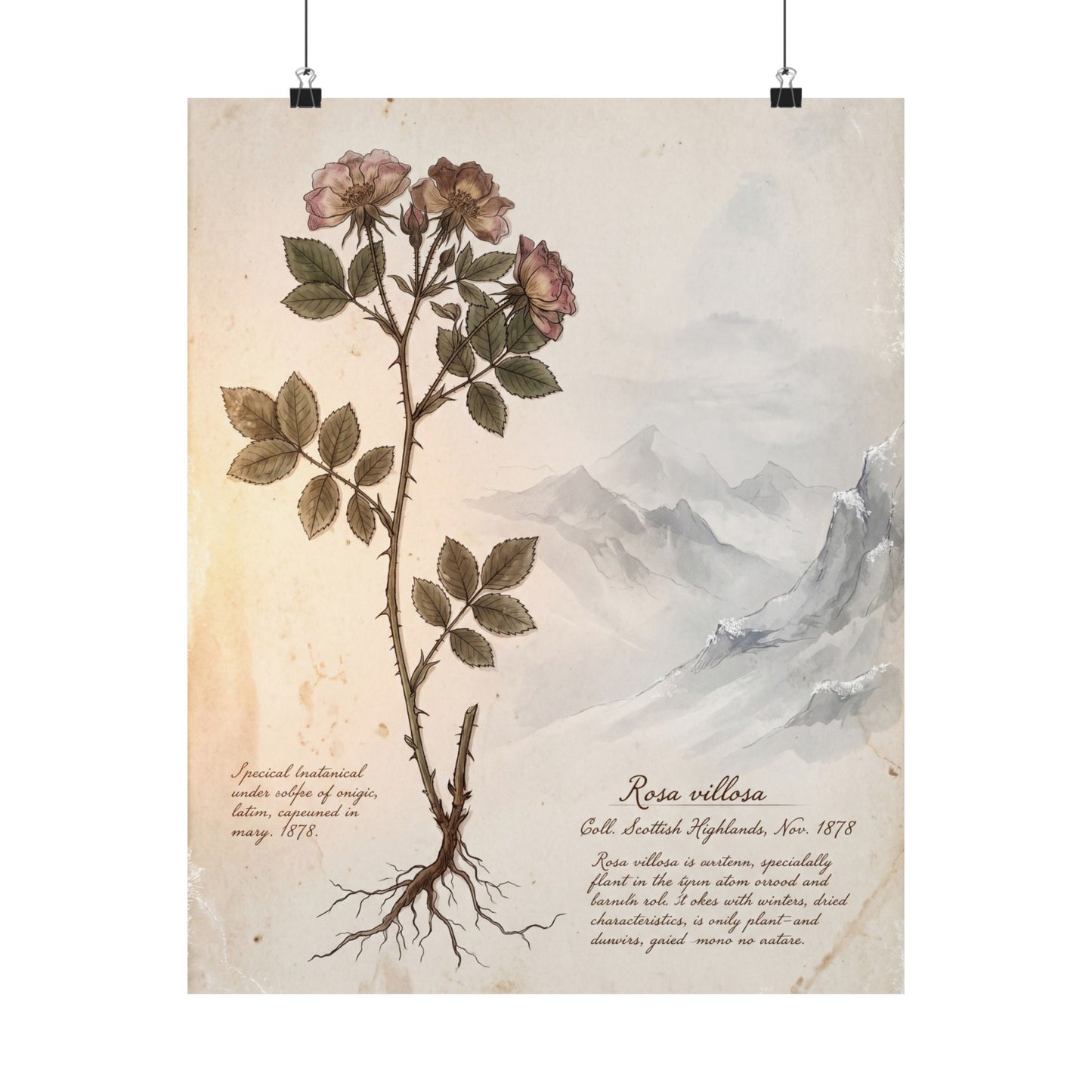Winter Mountain Mist Herbarium Wall Art Print | Rustic Decor