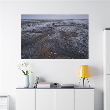 Dark Japandi Cracked Earth in Overcast | Dark Texture Canvas Art