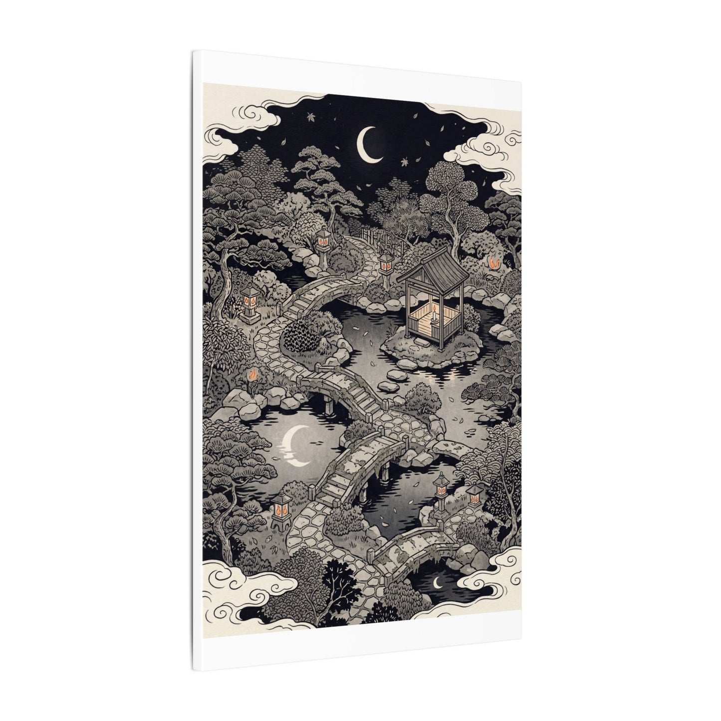 Moonlit Garden Ukiyo E Inspired Canvas Art | Serene Zen Art