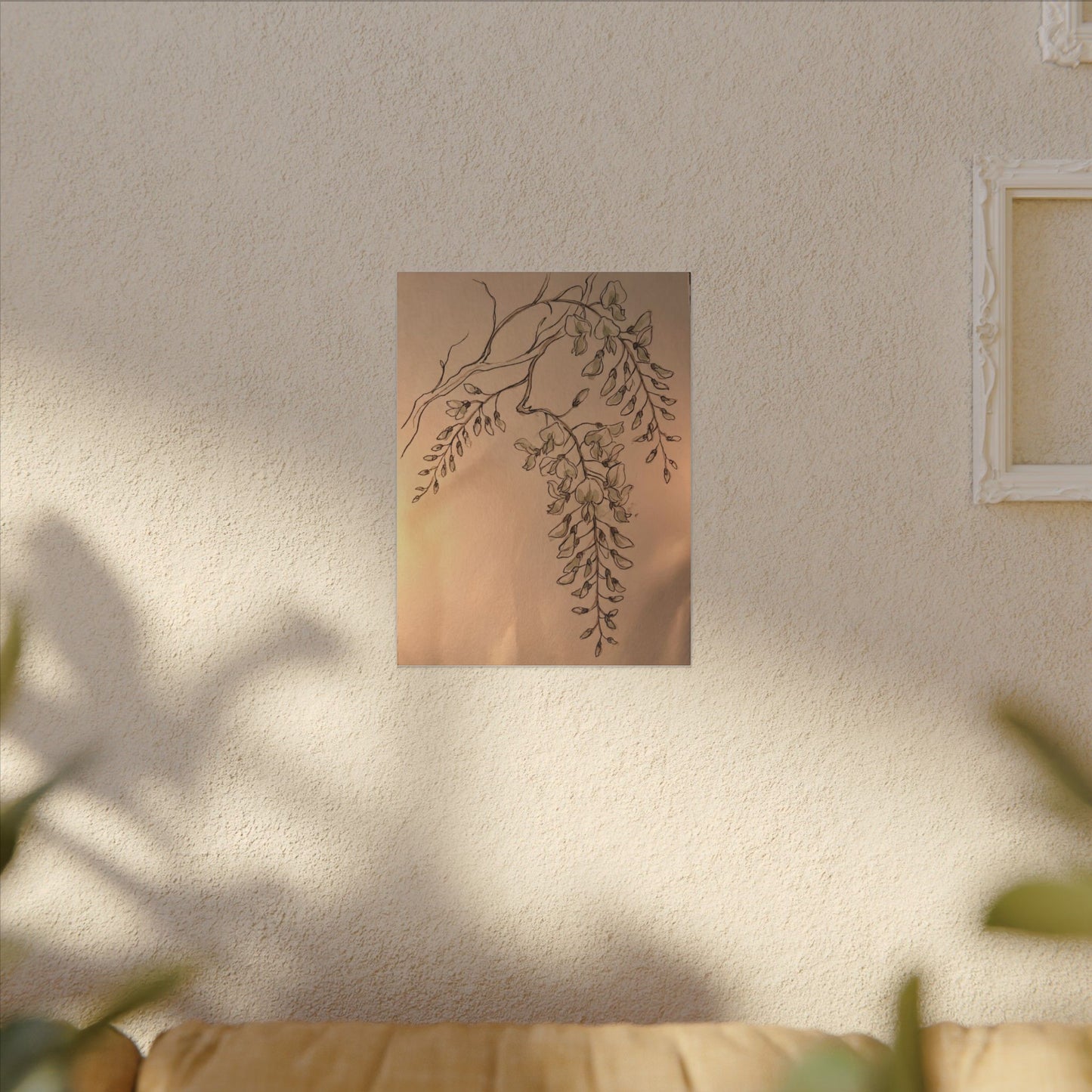 Japandi Wisteria in Candlelight | Minimal Line Canvas Art