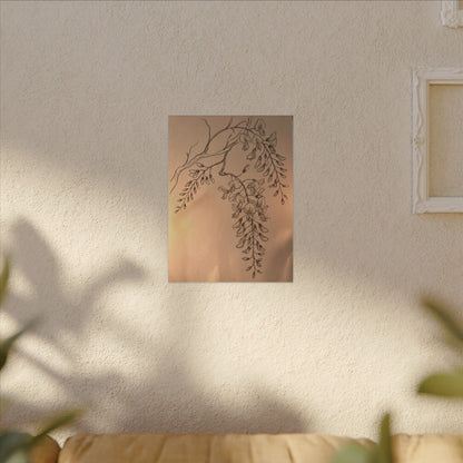 Japandi Wisteria in Candlelight | Minimal Line Canvas Art