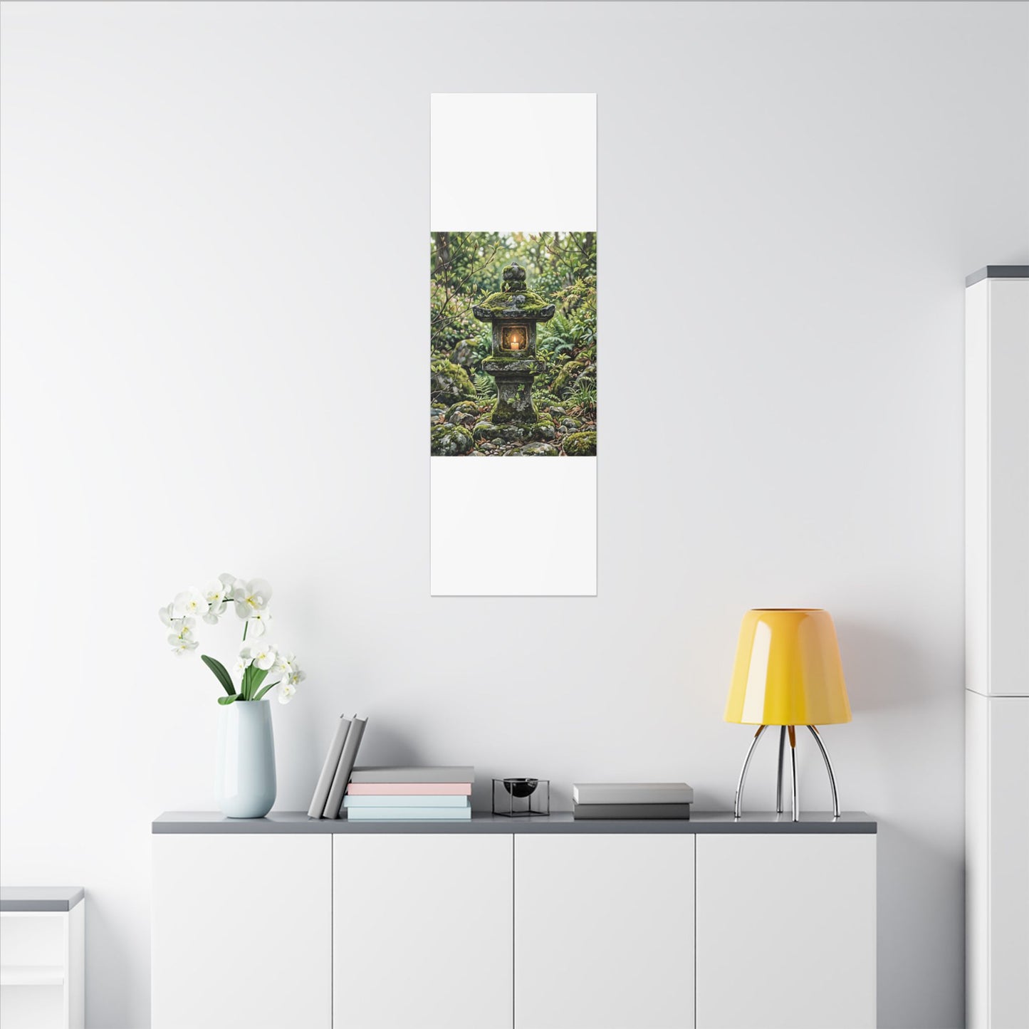 Neutral Stone Lantern Canvas Art - Japanese Pattern Japandi
