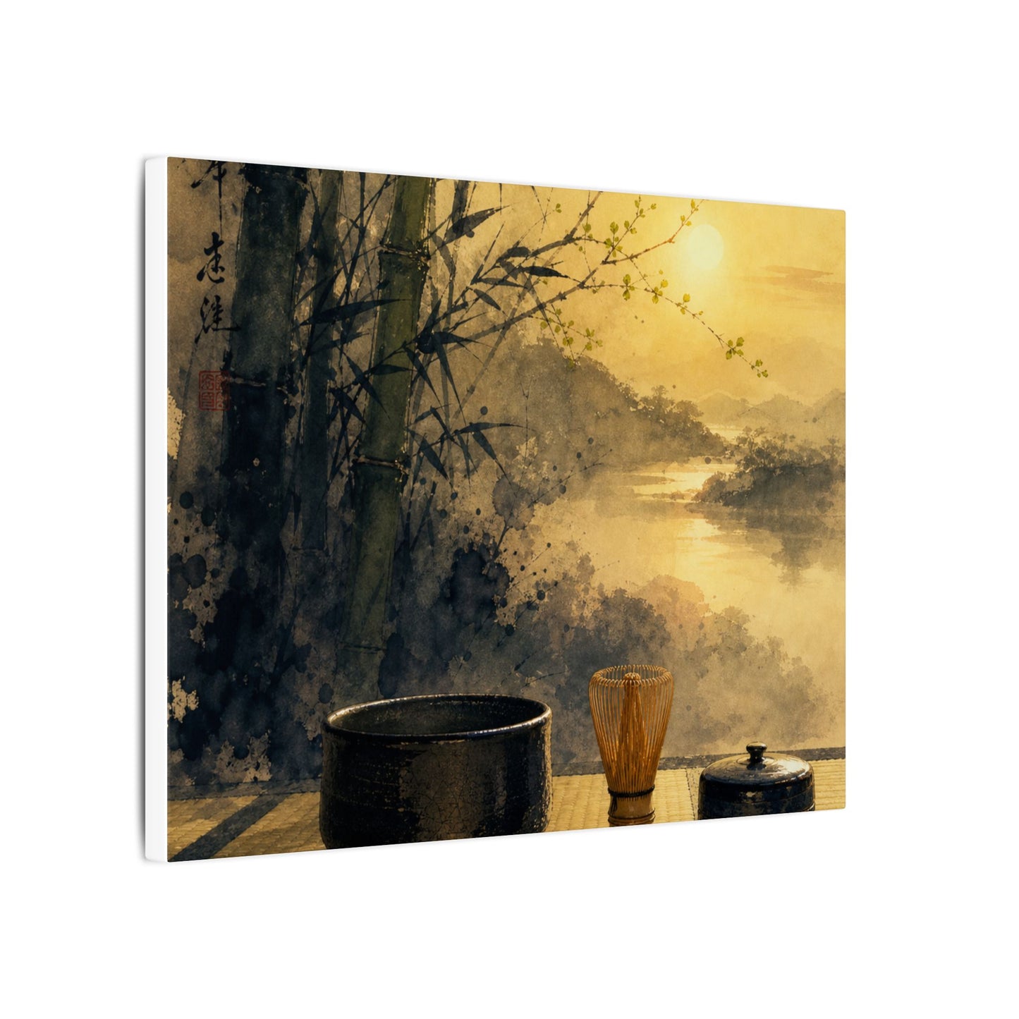 Tea Ceremony Sumi E Canvas Art | Contemplative Zen Art