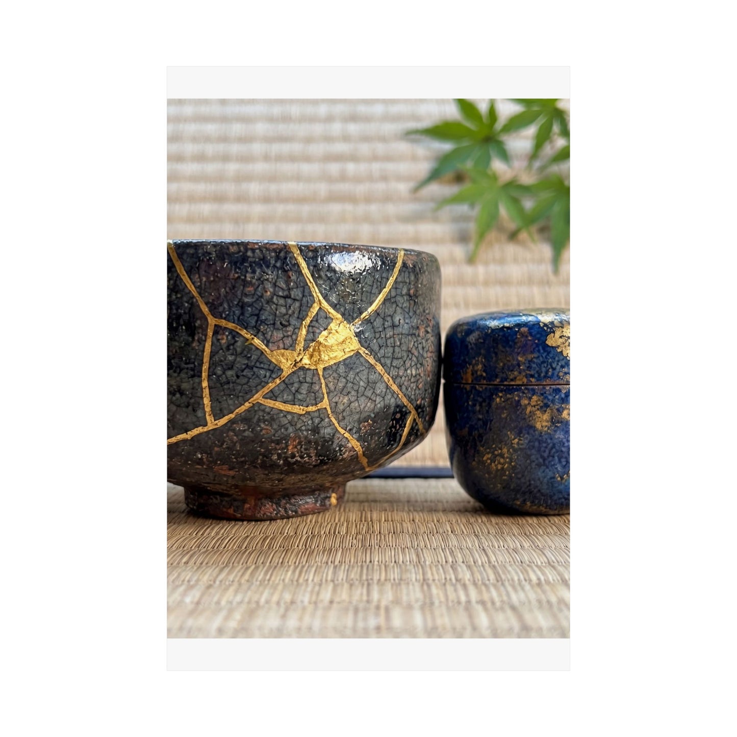 Kintsugi Tea Ceremony in Dawn | Crackle Gold Wall Art Print