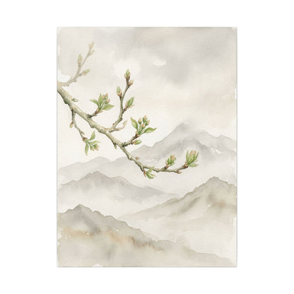 Spring Mountain Mist Watercolor Canvas Art | Cozy Decor