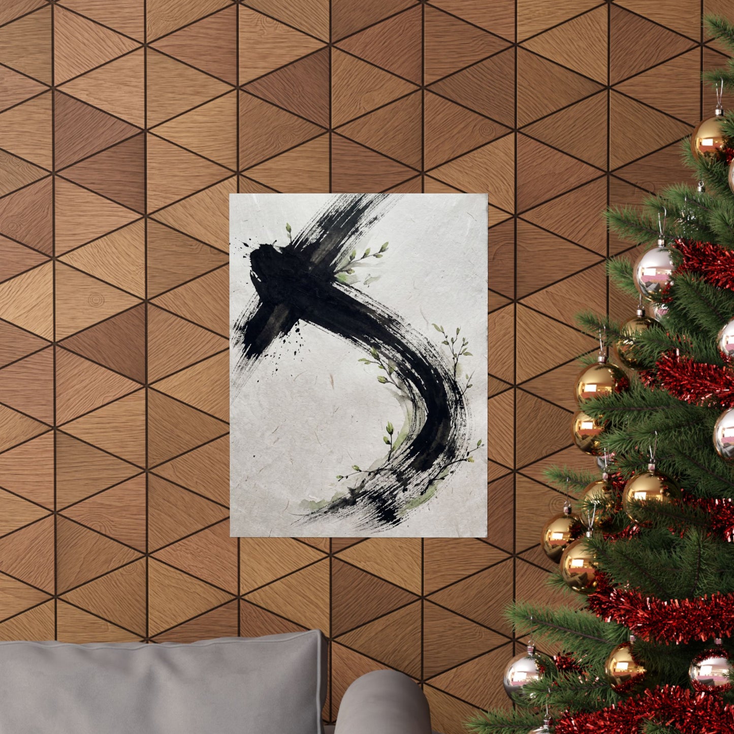 Dark Japandi Ink Brushstroke in Dawn | Moody Minimal Wall Art Print