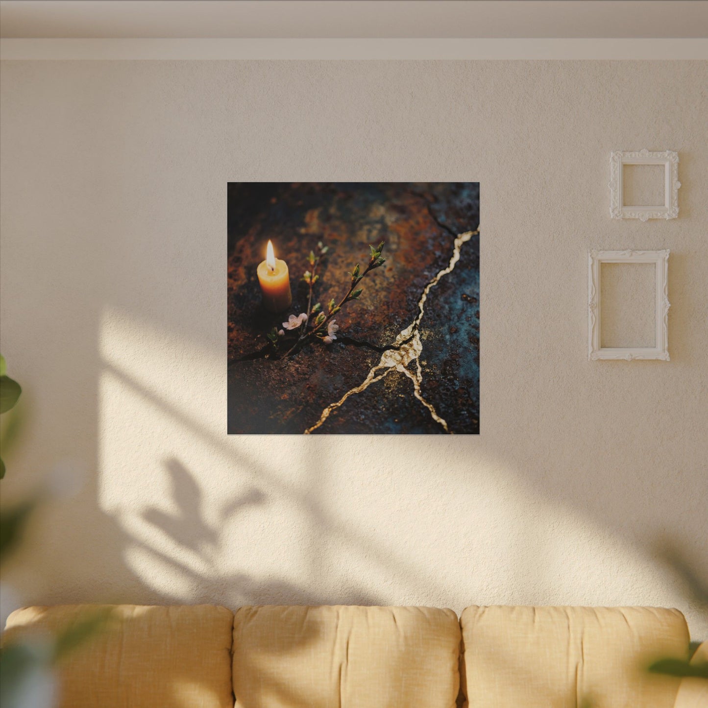 Kintsugi Rust Patina in Candlelight | Gold Repair Canvas Art