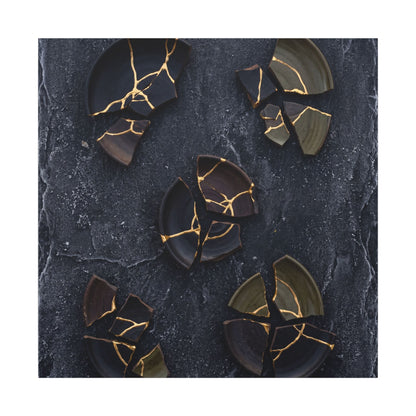 Broken Pottery Canvas Art | Winter Dark Japandi Shadow Zen Art