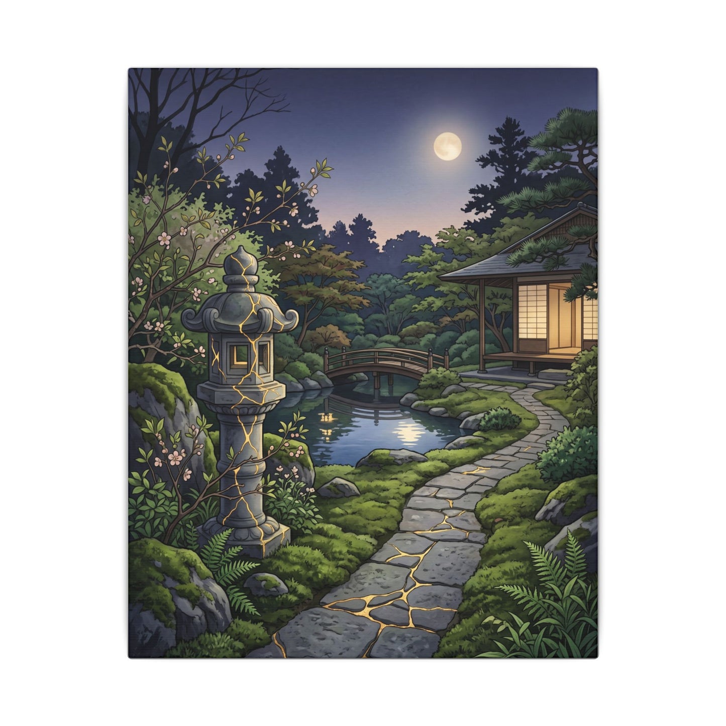Spring Moonlit Garden Gold Vein Canvas Art | Resilient Decor