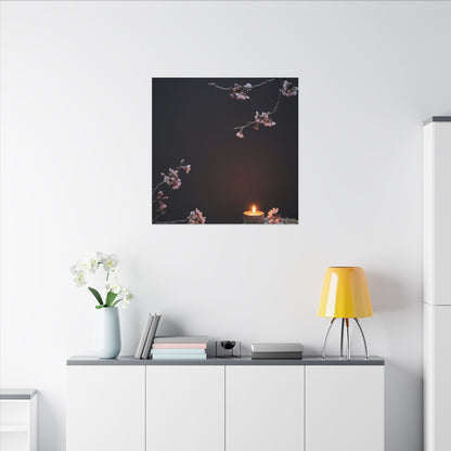 Dark Japandi Cherry Blossom in Candlelight | Moody Minimal Canvas Art