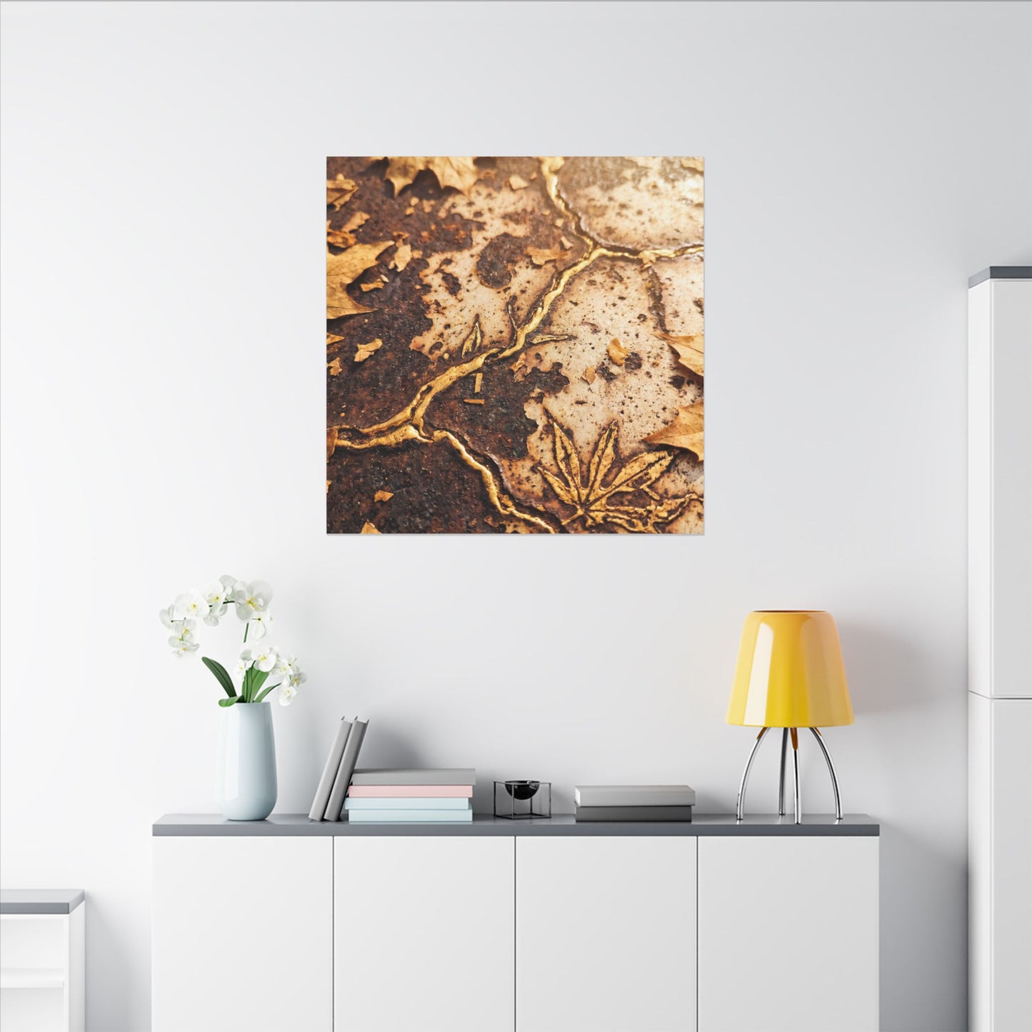 Kintsugi Rust Patina in Golden Hour | Gold Vein Canvas Art
