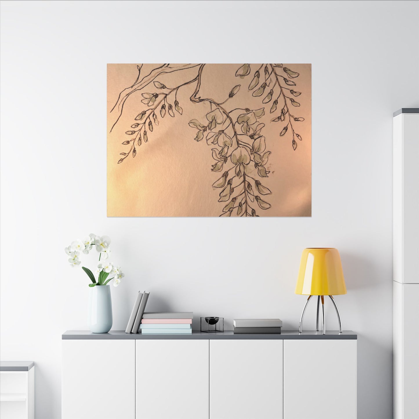 Japandi Wisteria in Candlelight | Minimal Line Canvas Art