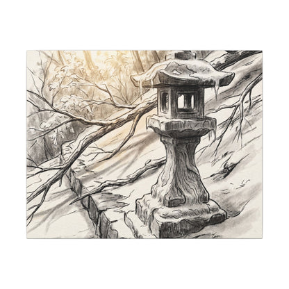 Golden Hour Stone Lantern Canvas Art - Japandi Kanso Art Print