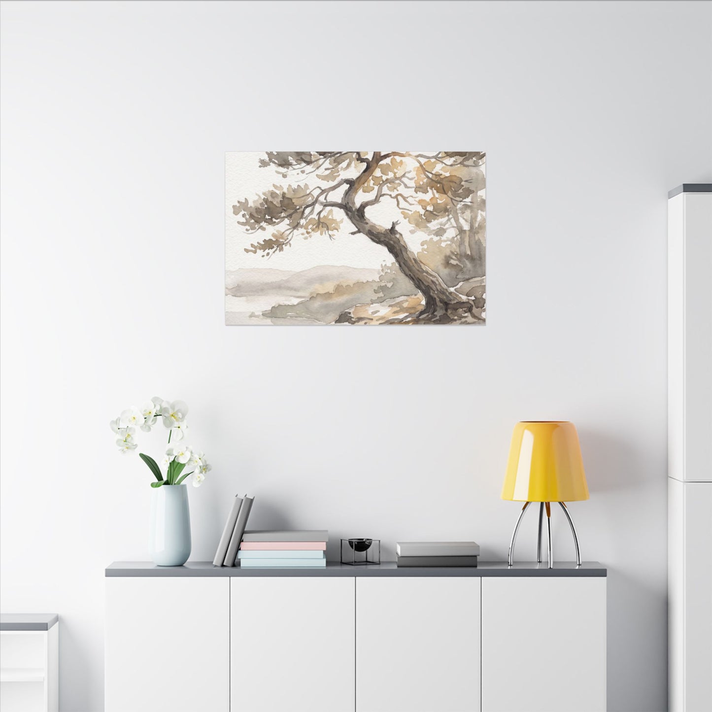 Pine Tree Watercolor Canvas Art | Elegant Japandi Art