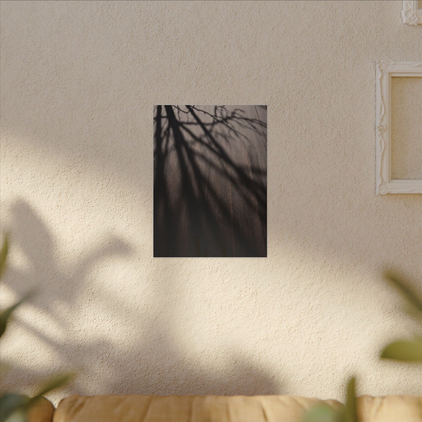 Dark Japandi Shadow Play in Dawn | Moody Minimal Canvas Art