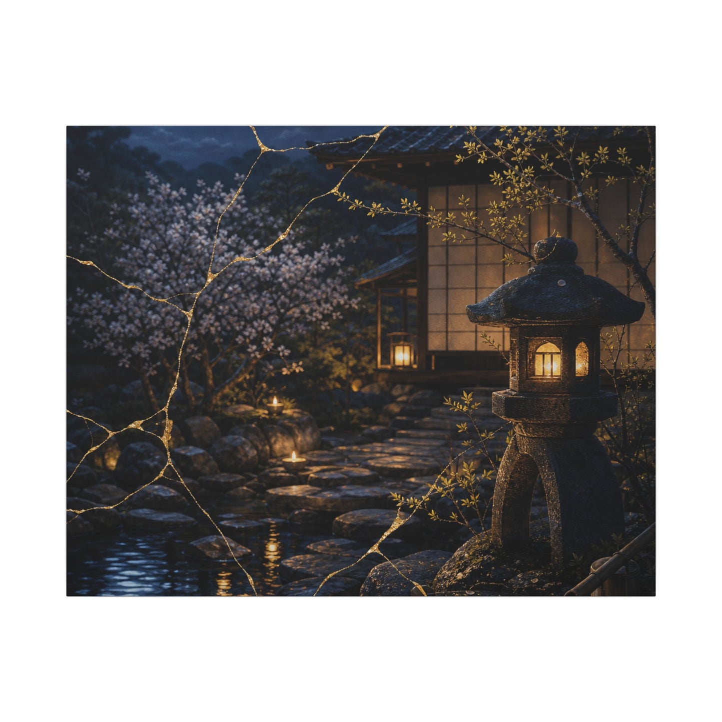 Seijaku Moonlit Garden Canvas Art - Kintsugi Gold Vein