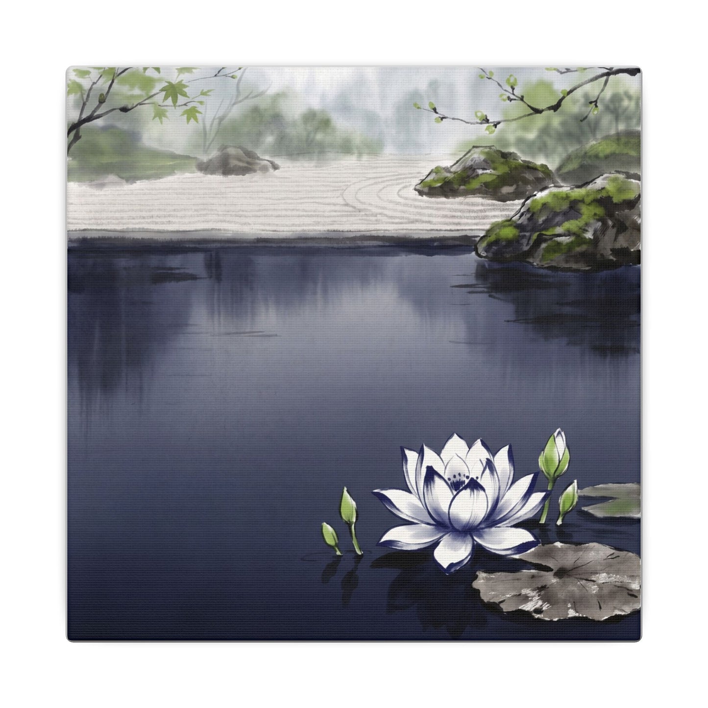 Lotus Flower Karesansui Canvas Art | Tranquil Zen Art