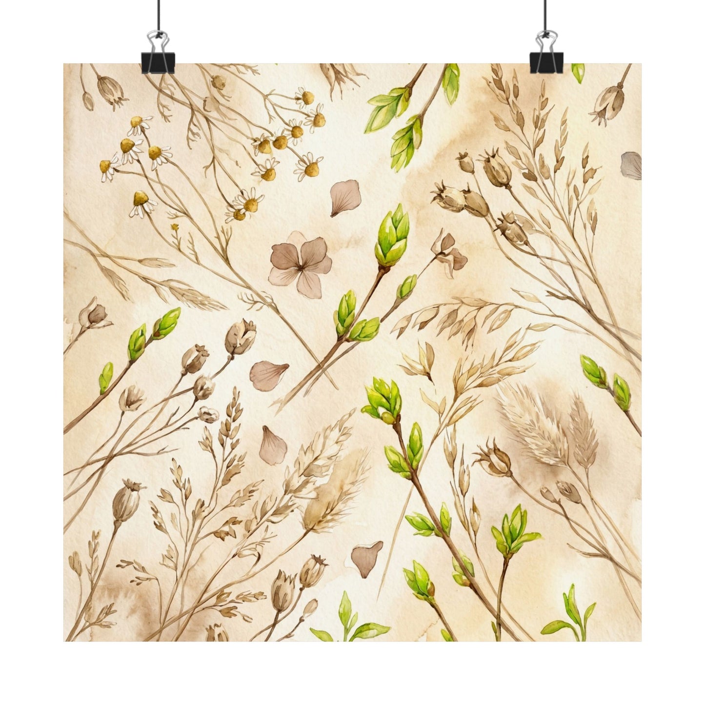 Spring Dried Flowers Watercolor Wall Art Print | Elegant Decor