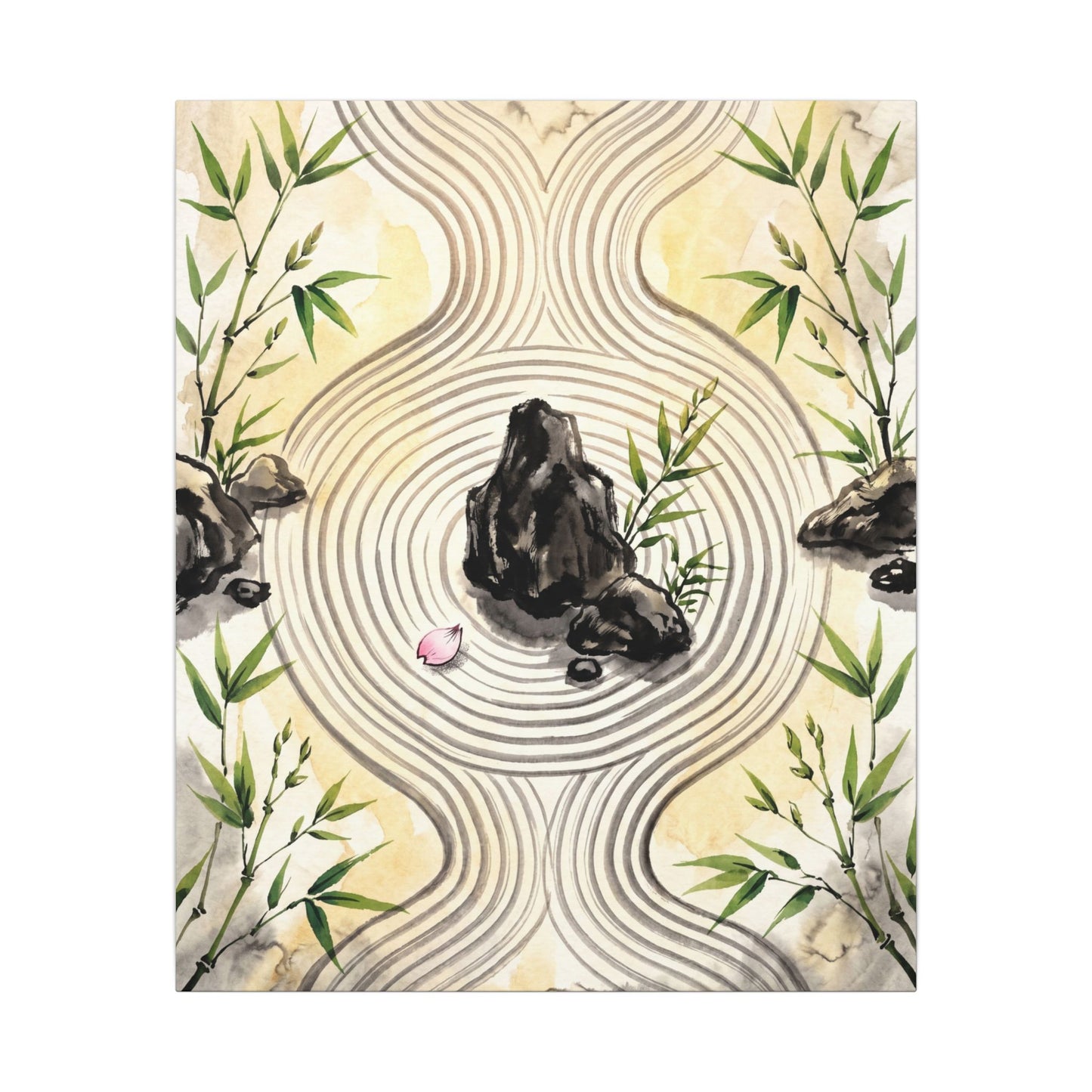 Zen Rock Garden in Golden Hour | Sumi E Canvas Art