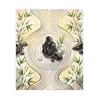 Zen Rock Garden in Golden Hour | Sumi E Canvas Art