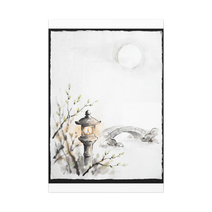Moonlit Garden Spring Canvas Art | Zen Contemplative Design