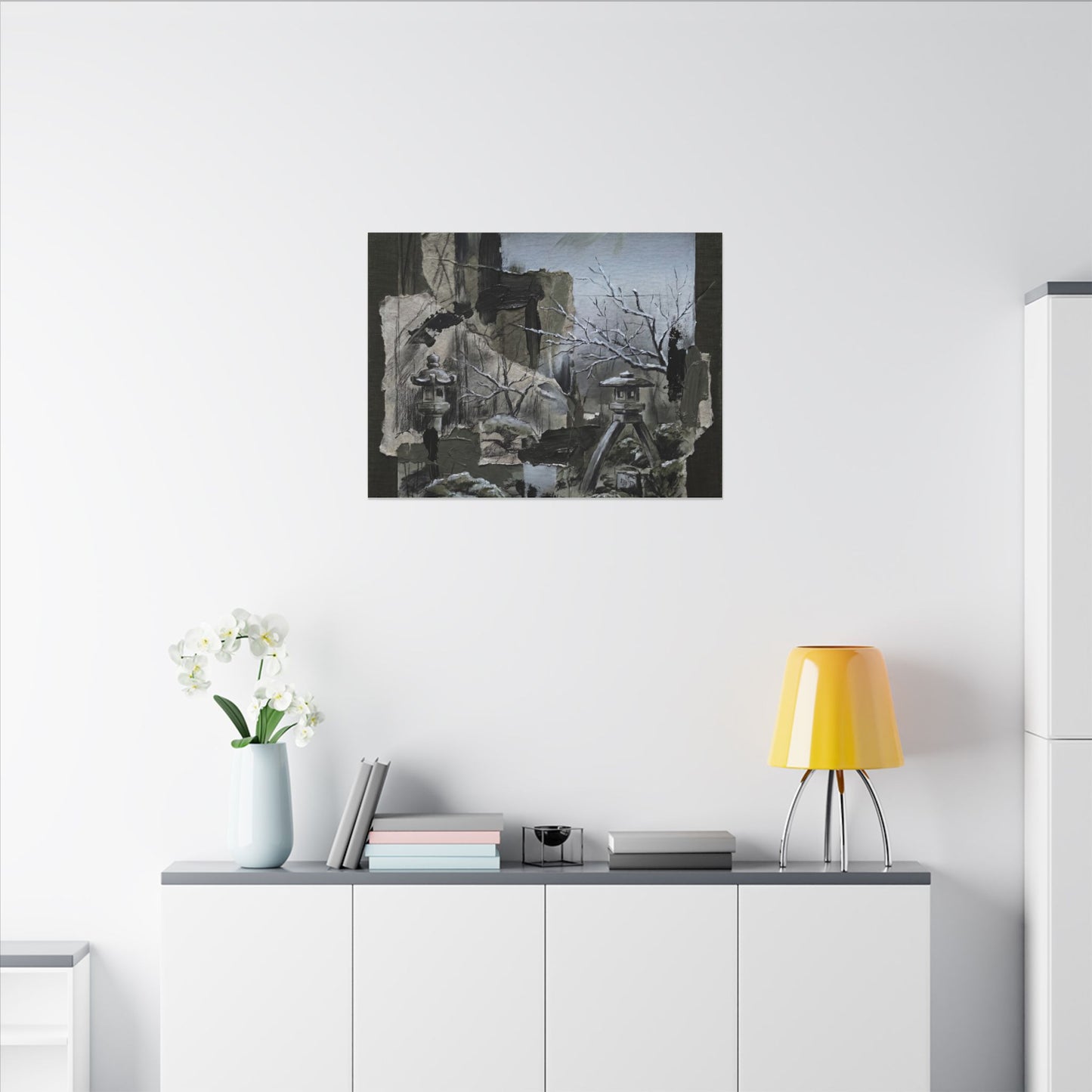 Winter Moonlit Garden Dark Texture Canvas Art | Moody Decor