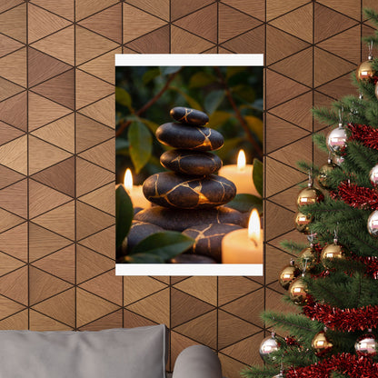Summer River Stones Gold Vein Wall Art Print | Healing Decor