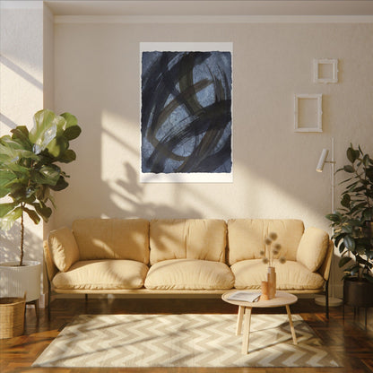 Ink Brushstroke Canvas Art | Winter Dark Japandi Shadow Zen Art