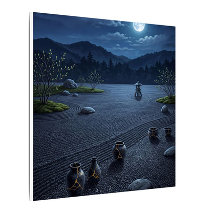 Kintsugi Moonlit Garden in Moonlight | Gold Repair Canvas Art