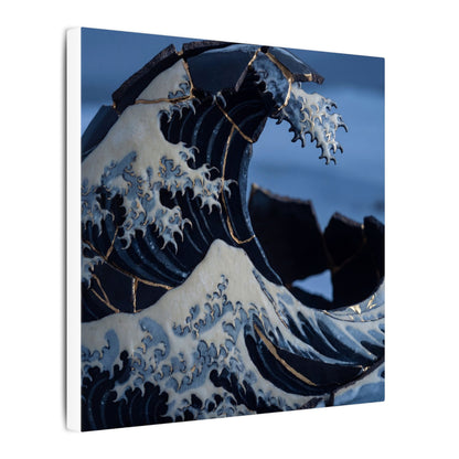 Ocean Wave Canvas Art | Winter Kintsugi Gold Repair Art