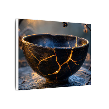 Ceramic Bowl Canvas Art | Winter Kintsugi Gold Repair Art