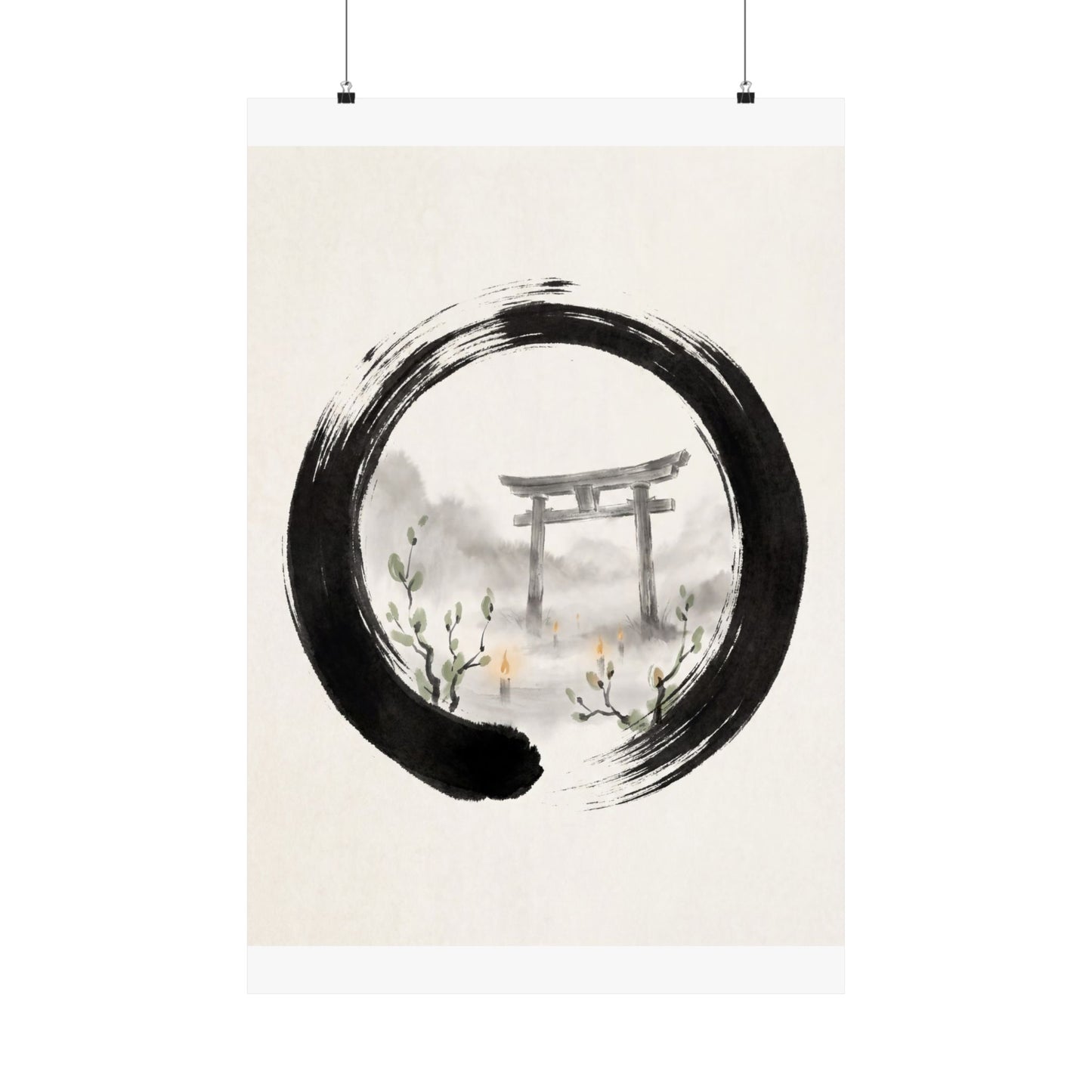 Spring Torii Gate Enso Wall Art Print | Calm Decor Art Print