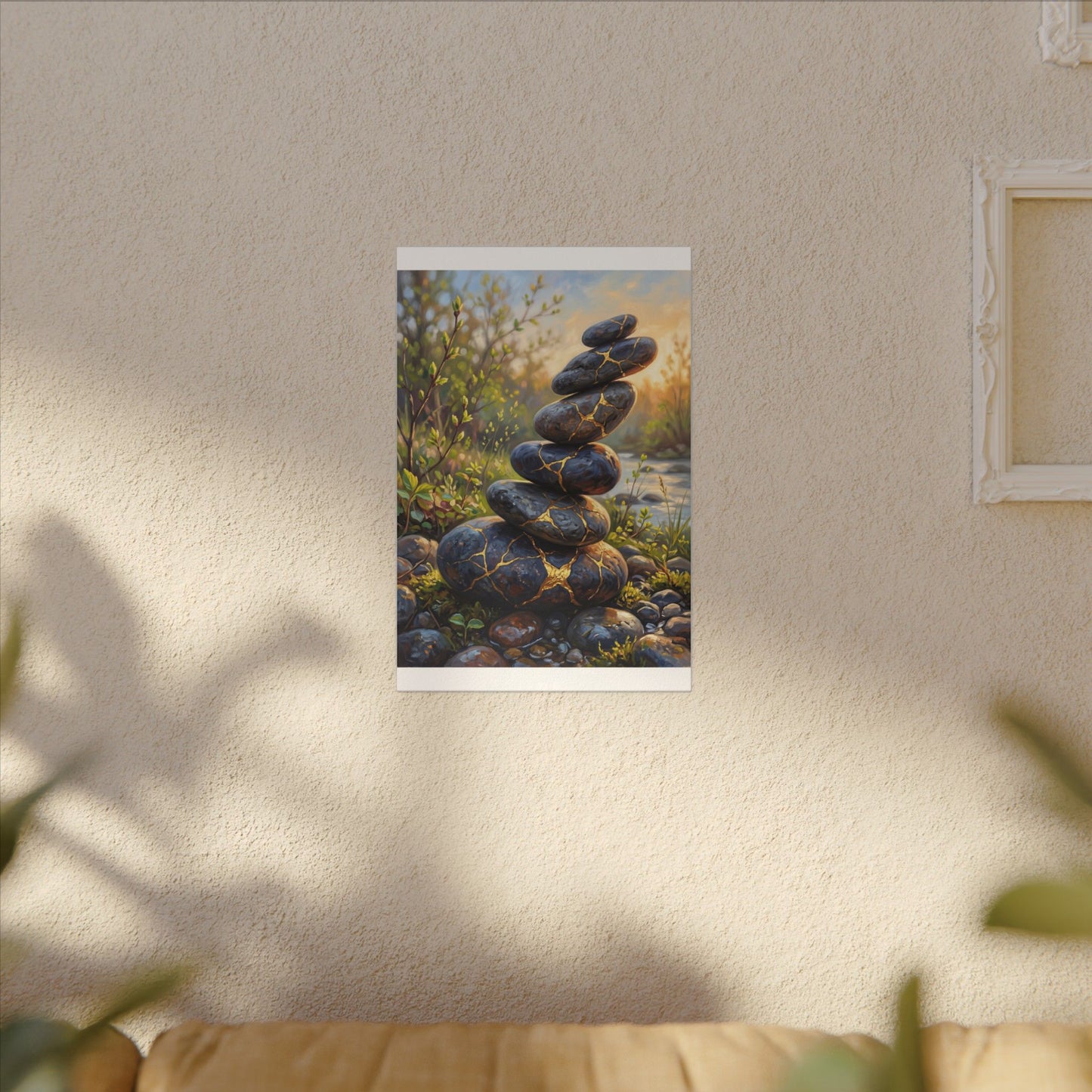 Spring River Stones Gold Repair Canvas Art | Healing Decor