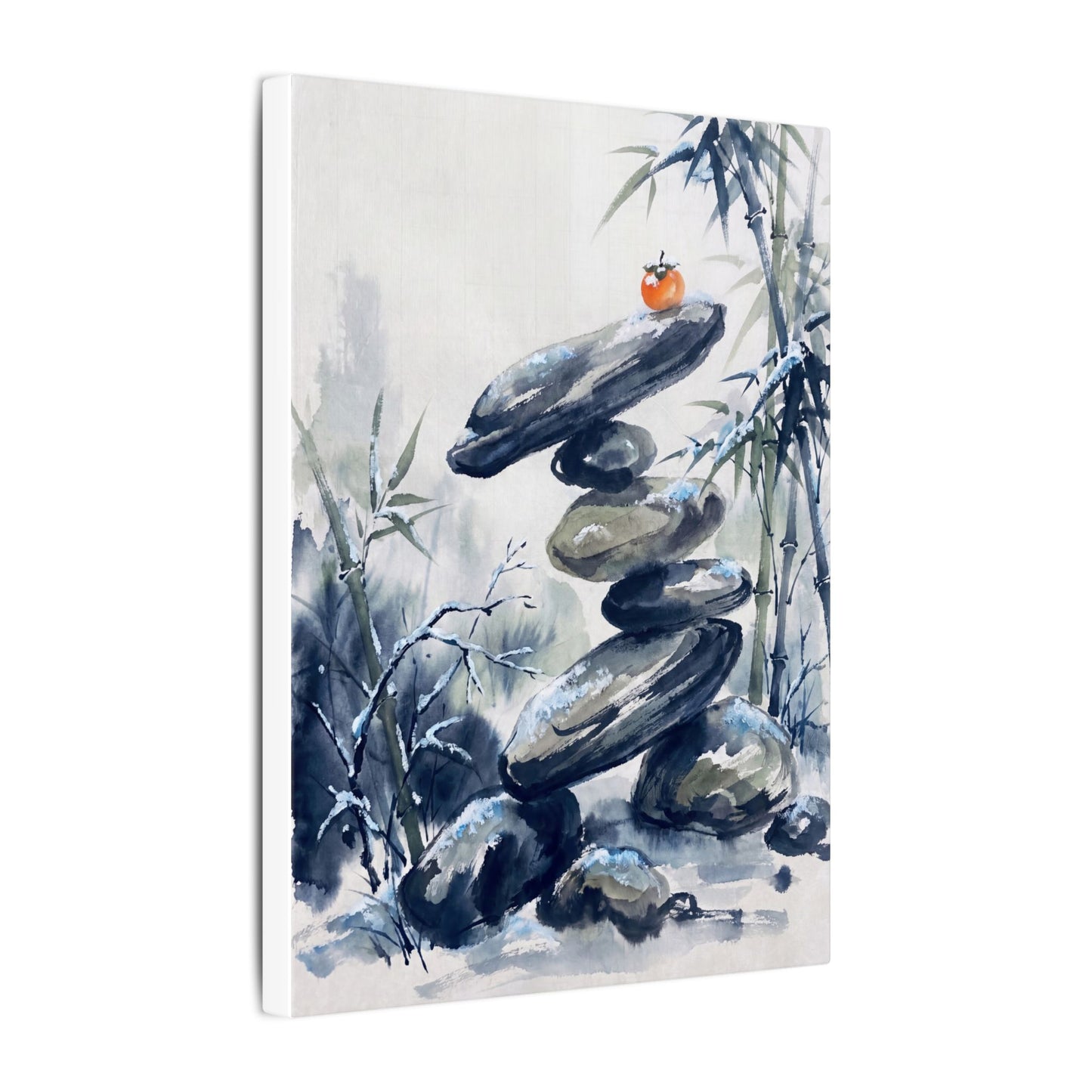 Zen River Stones in Moonlight | Sumi E Canvas Art