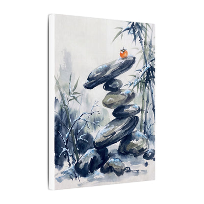 Zen River Stones in Moonlight | Sumi E Canvas Art