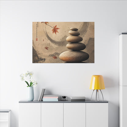 Japandi River Stones in Candlelight | Japanese Pattern Canvas Art