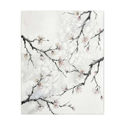 Cherry Blossom Canvas Art | Winter Japandi Watercolor Art