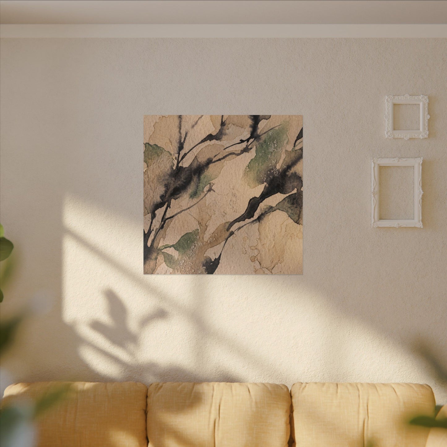 Japandi Shadow Play in Golden Hour | Watercolor Canvas Art