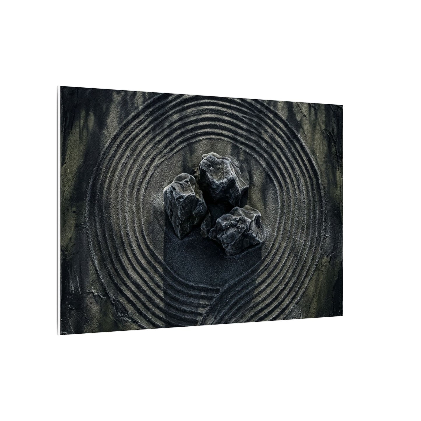 Moody Rock Garden Canvas Art - Dark Texture Dark Japandi