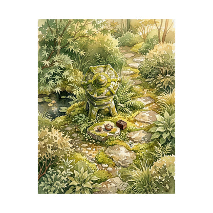 Japandi Stone Lantern in Golden Hour | Watercolor Wall Art Print