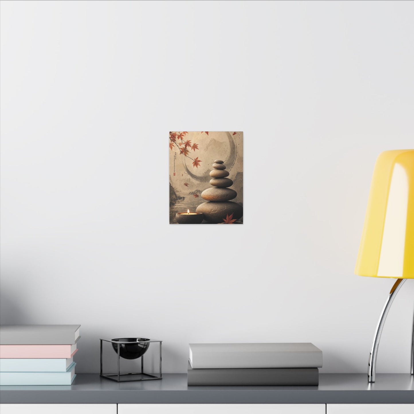Japandi River Stones in Candlelight | Japanese Pattern Canvas Art