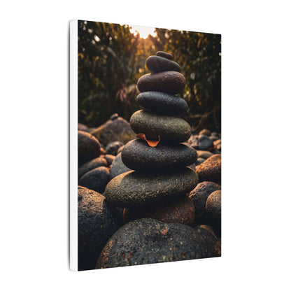 Dark Japandi River Stones in Golden Hour | Moody Minimal Canvas Art
