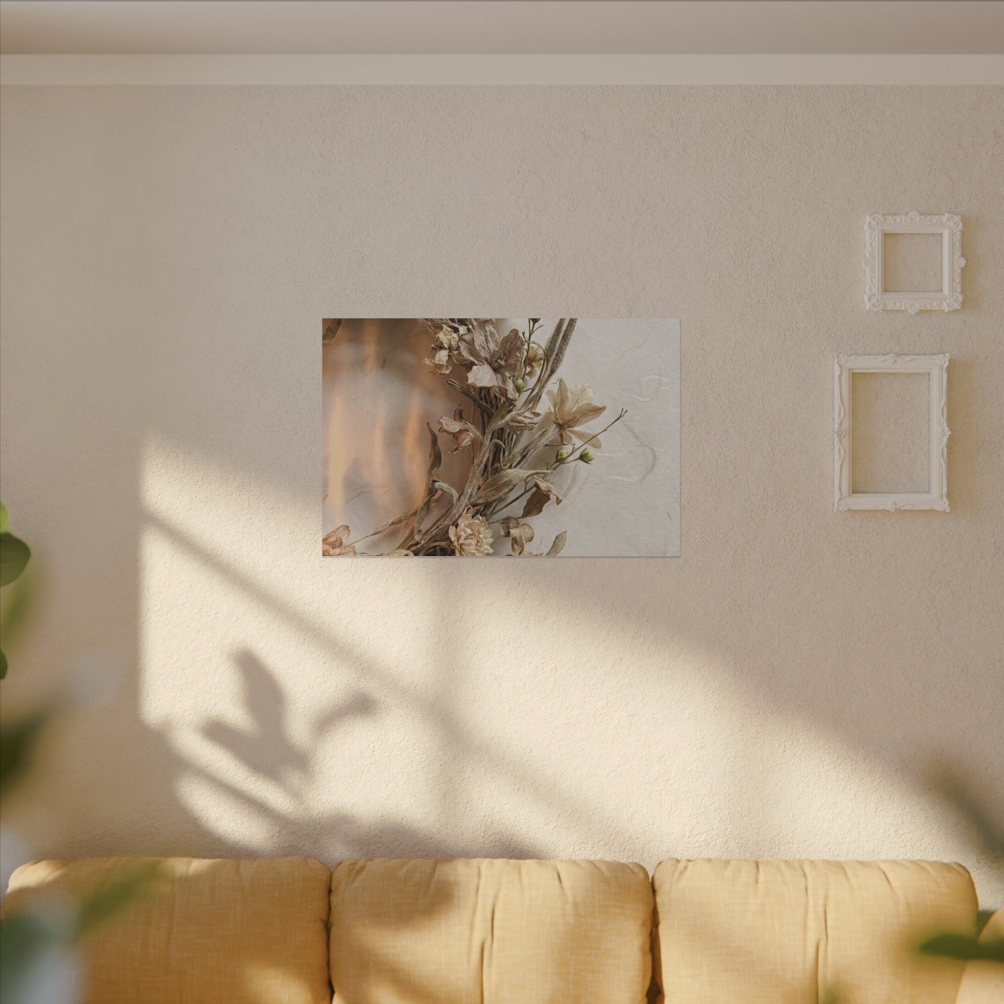 Dried Flowers Japanese Pattern Canvas Art | Neutral Japandi Art