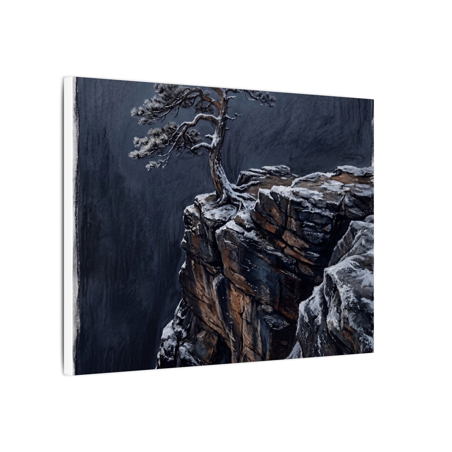 Dark Japandi Pine Tree in Dawn | Dark Texture Canvas Art