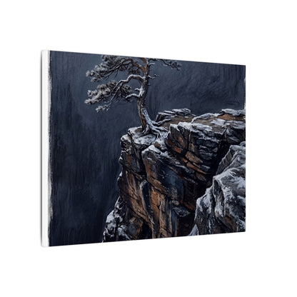 Dark Japandi Pine Tree in Dawn | Dark Texture Canvas Art